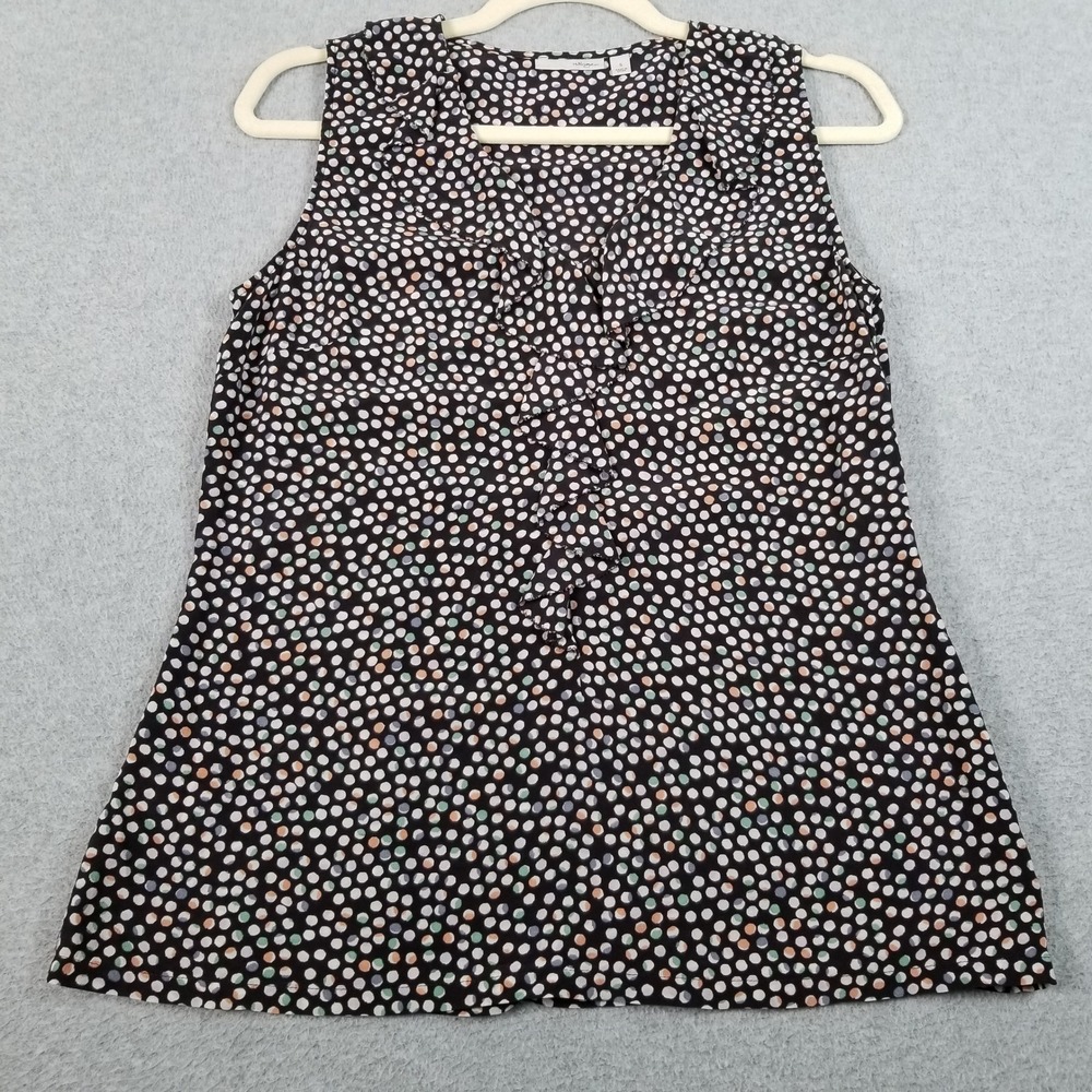 Halogen Tank Top Womens Small S Polka Dot Sleeveless Blouse V-Neck Ruffle Silk